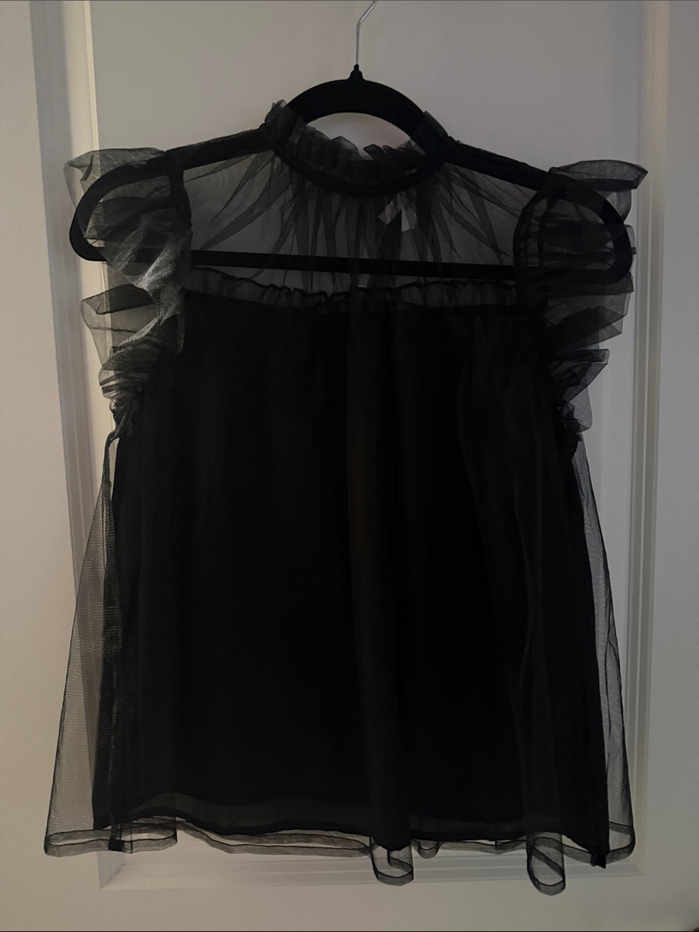 Discovery Black Ruffle Mesh Formal Top
